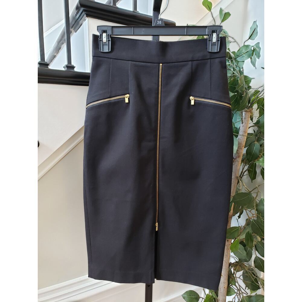 Banana Republic Pencil Skirt Womens 0 Black Stretch Minimalist Back Front Zipper